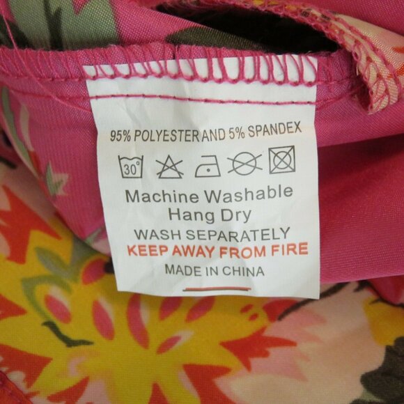 New Ms Lovely Hot Pink Floral Satin Kimono Robe M/L Knee Length Pockets Belted - Picture 10 of 16